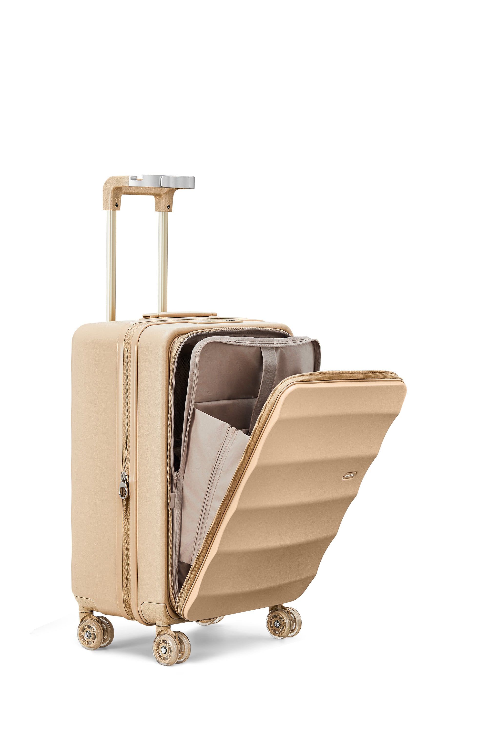 4MYTU Sandstorm Tank Carry-On suitcase with spacious interior and dual-bearing wheels.