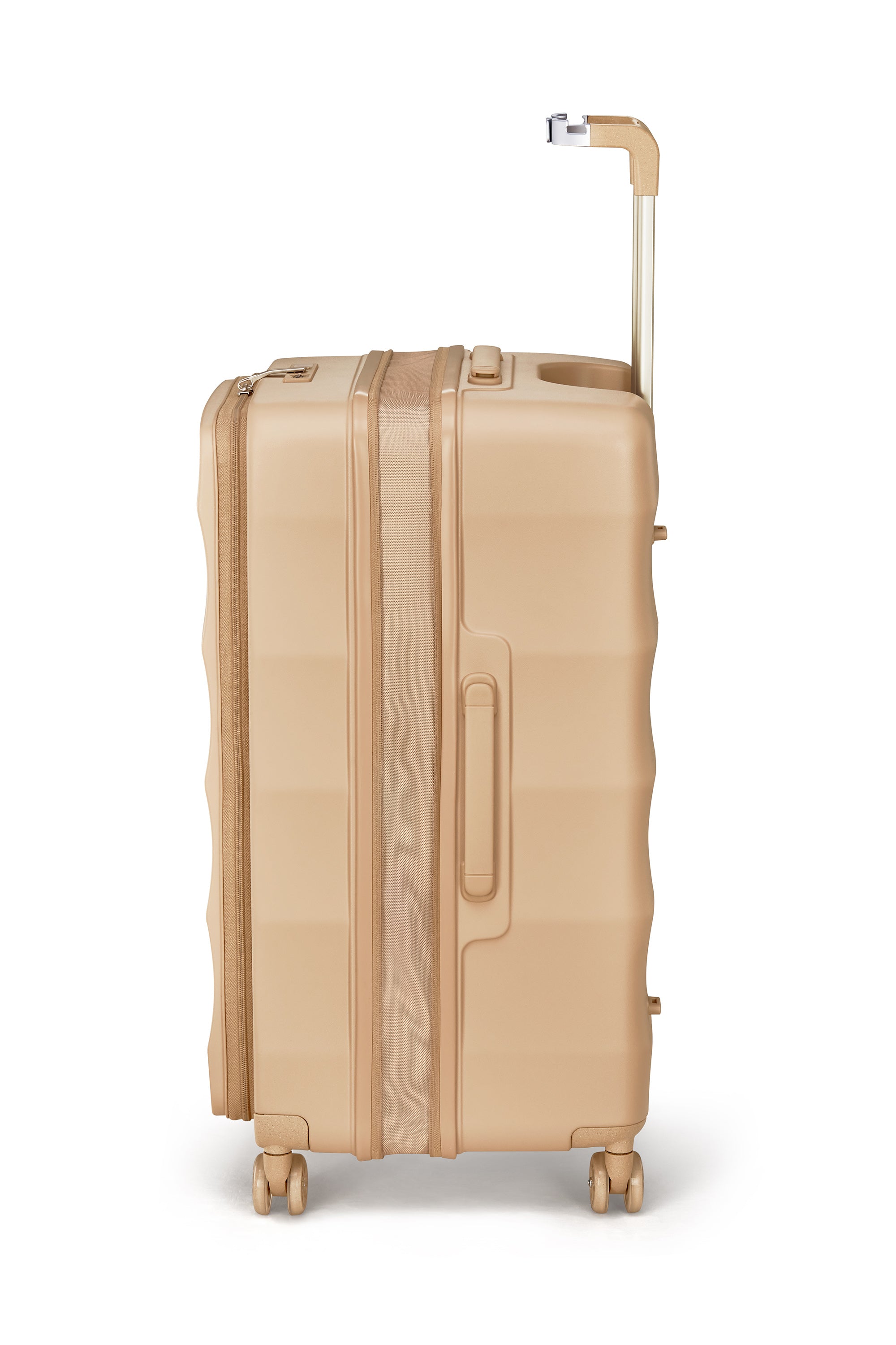 4MYTU Tank Carry-On suitcase in Sandstorm color with durable wheels.