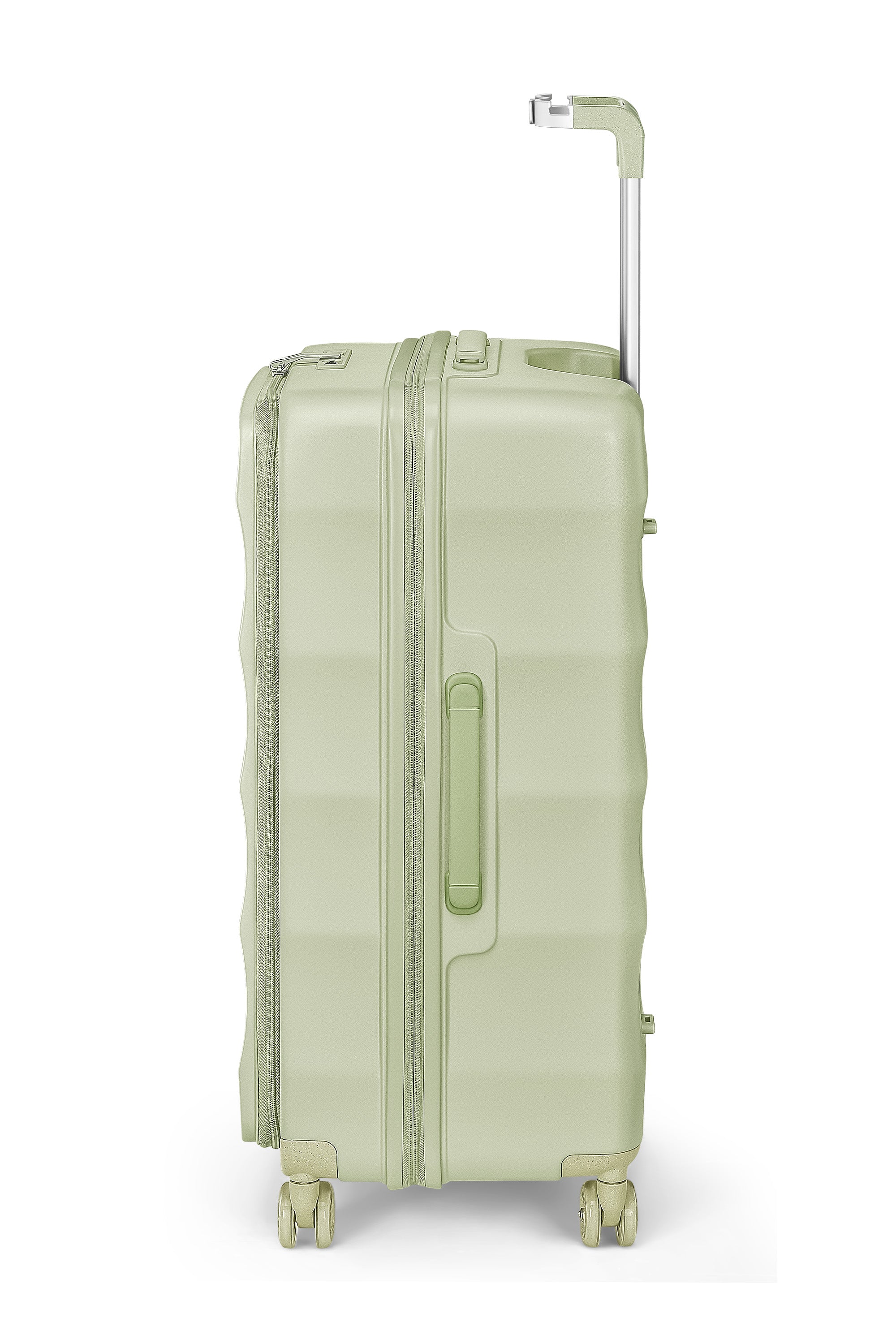 Mint Green Tank Trunk carry-on luggage featuring expandable design and smooth wheels.