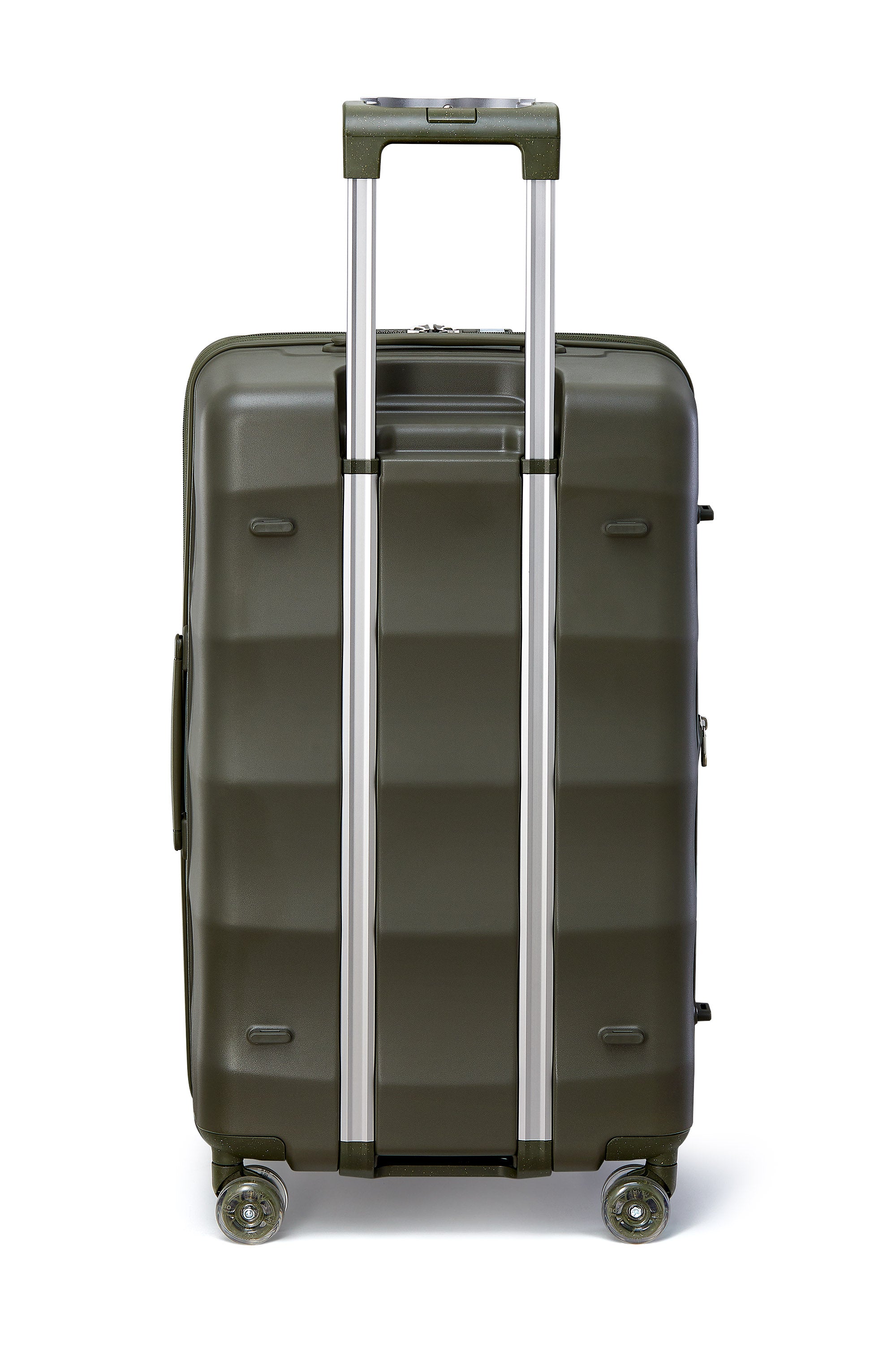 Durable Aspen Green Bigger Tank checked suitcase with smooth wheels for easy travel.