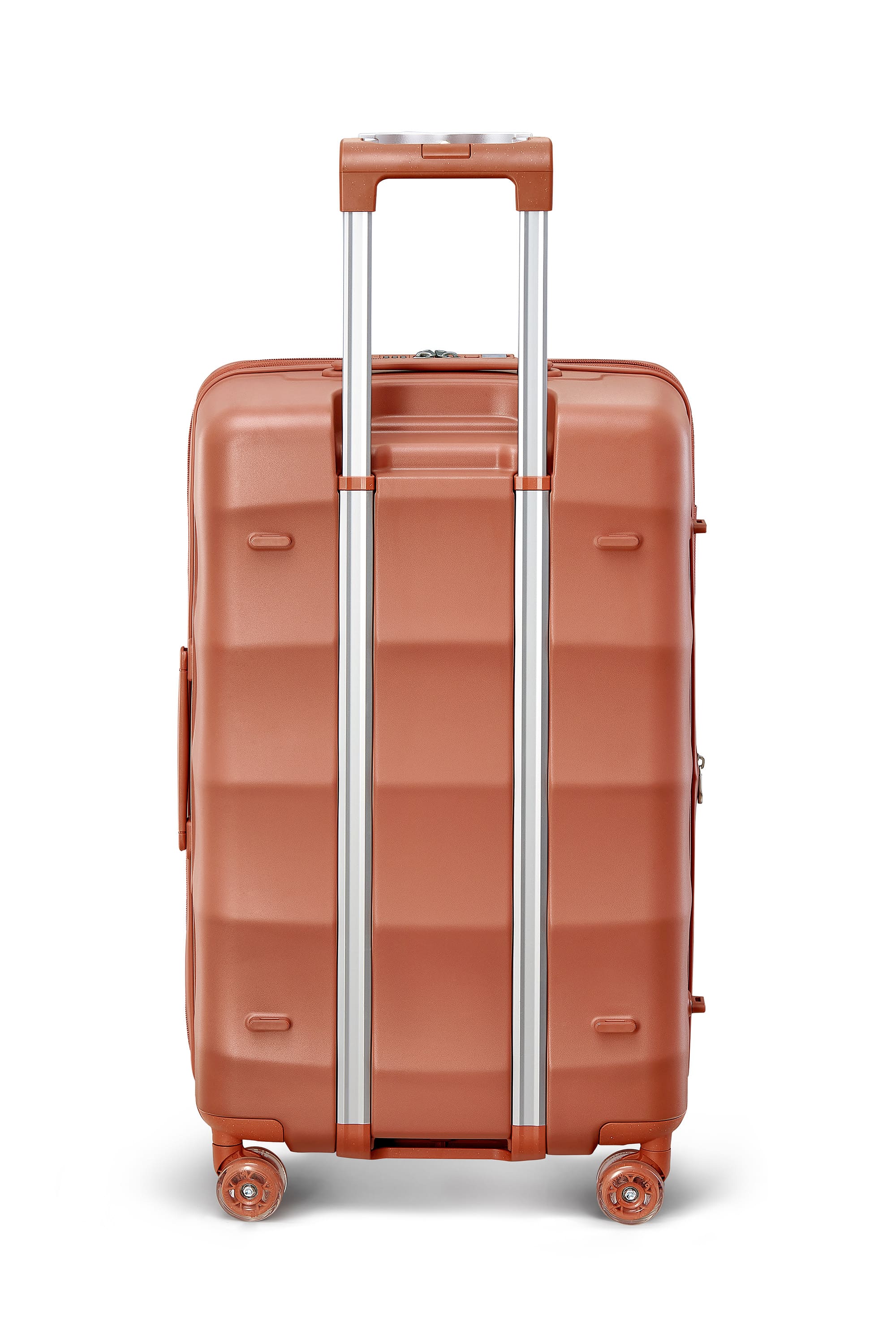 Fiery Red 4MYTU carry-on suitcase with smooth wheels and retractable handle.