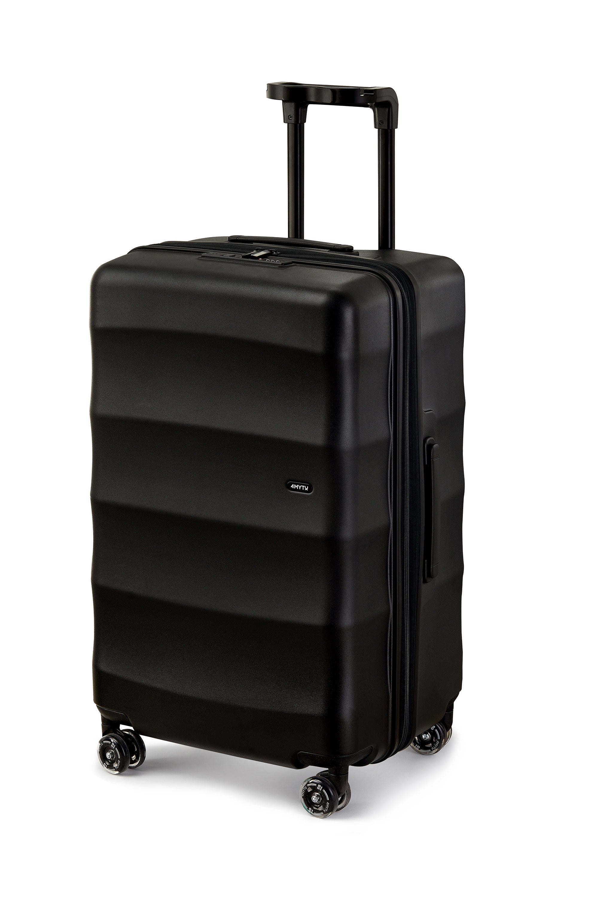 Jet Black Trunk suitcase with smooth wheels and extendable carry handle